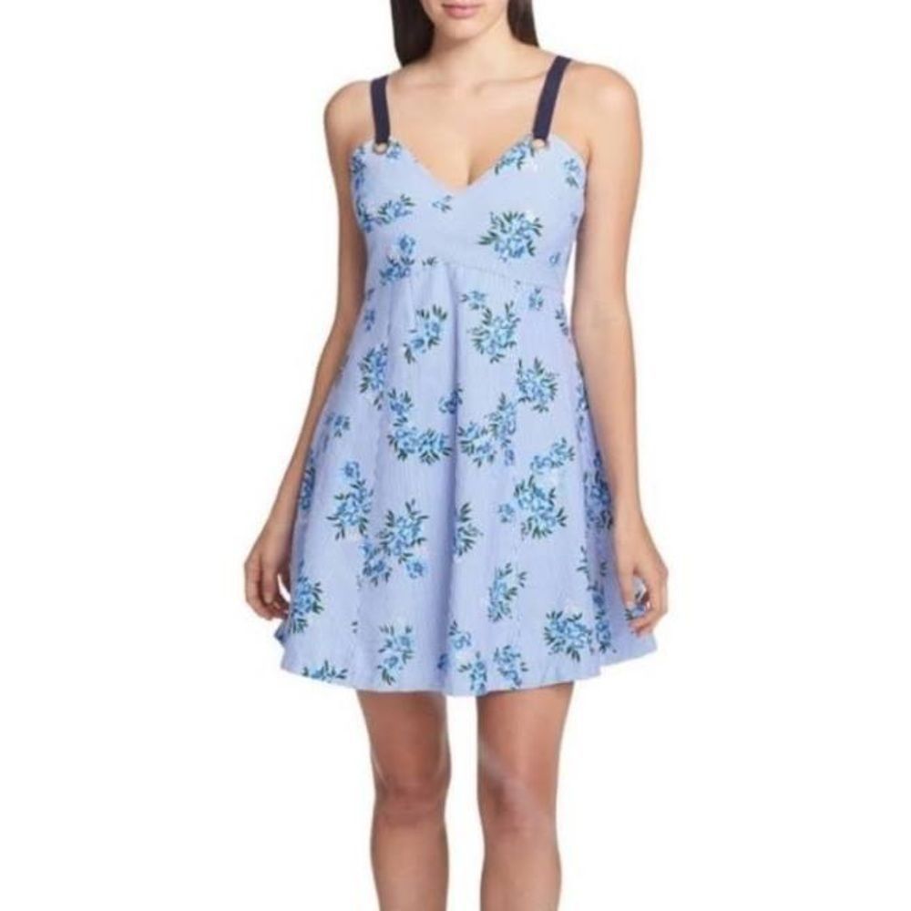 Guess Blue & White Stripe Dress Floral Size 6